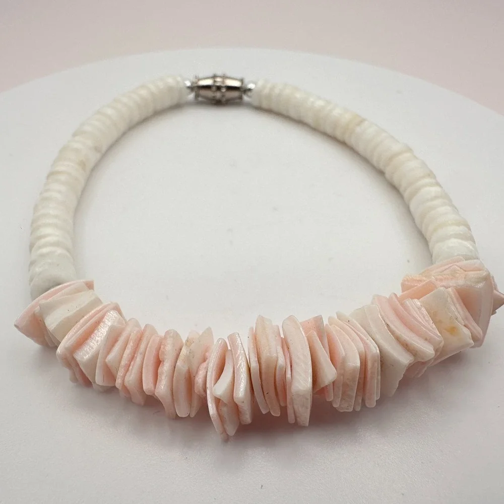 Vintage Y2K Pink White Heishe Beaded Bracelet Boho Women's Classic Jewelry